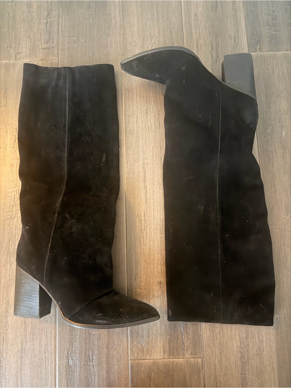 Nine West Black Suede Over-the-Knee Block Heel Boots